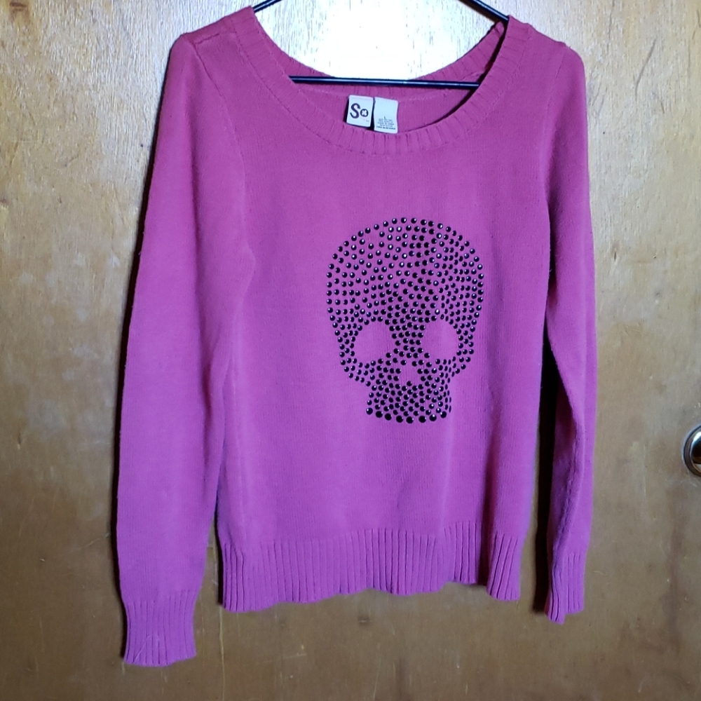 Lg pink SO skull sweater